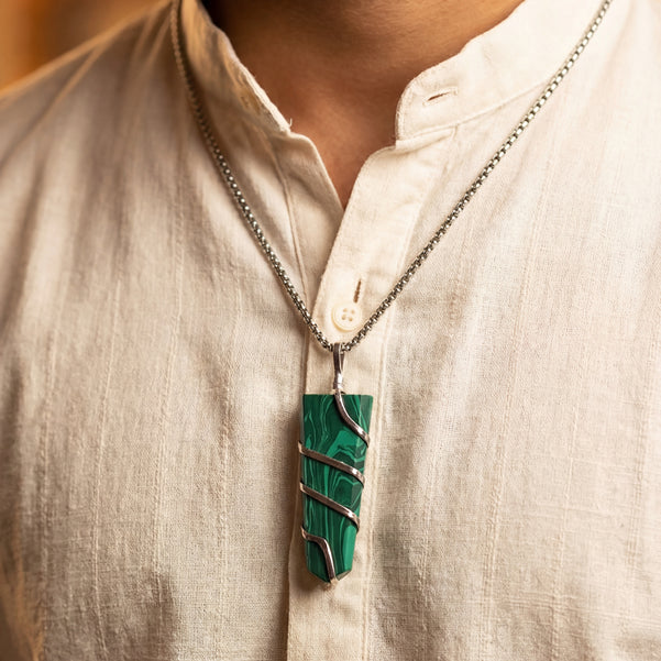Malachite Stone Locket with Chain
