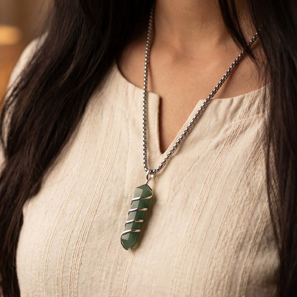 Green Aventurine Stone Locket with Chain