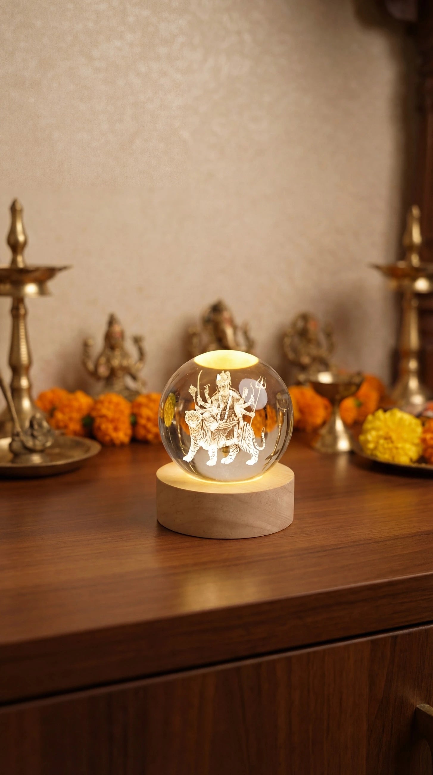 Durga Mata 3D Crystal Ball