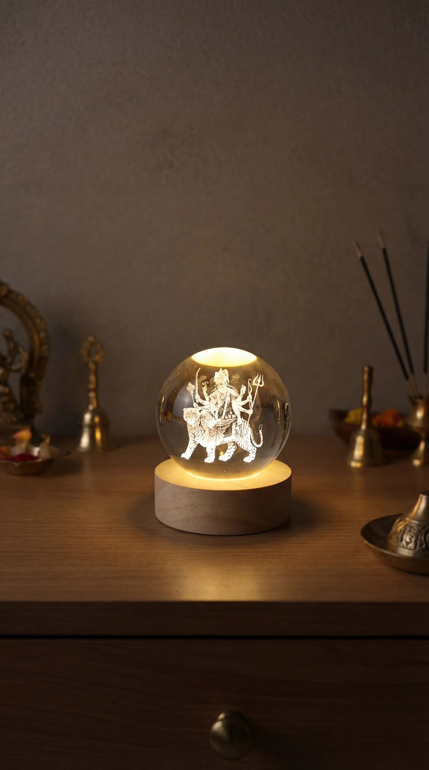 Durga Mata 3D Crystal Ball