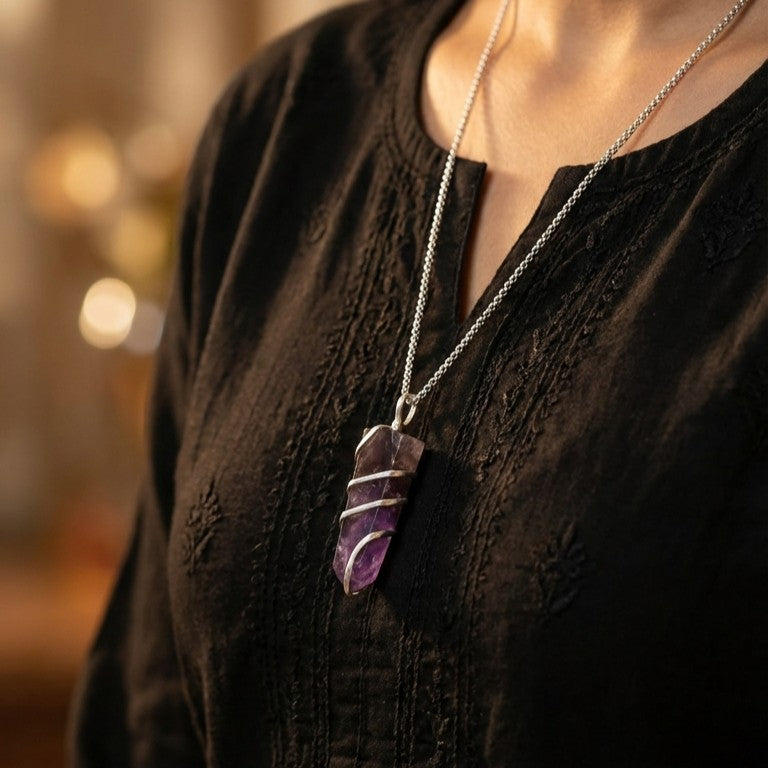 Amethyst Stone Locket with Chain