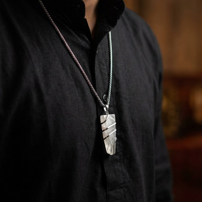 Clear Quartz Stone Locket with Chain