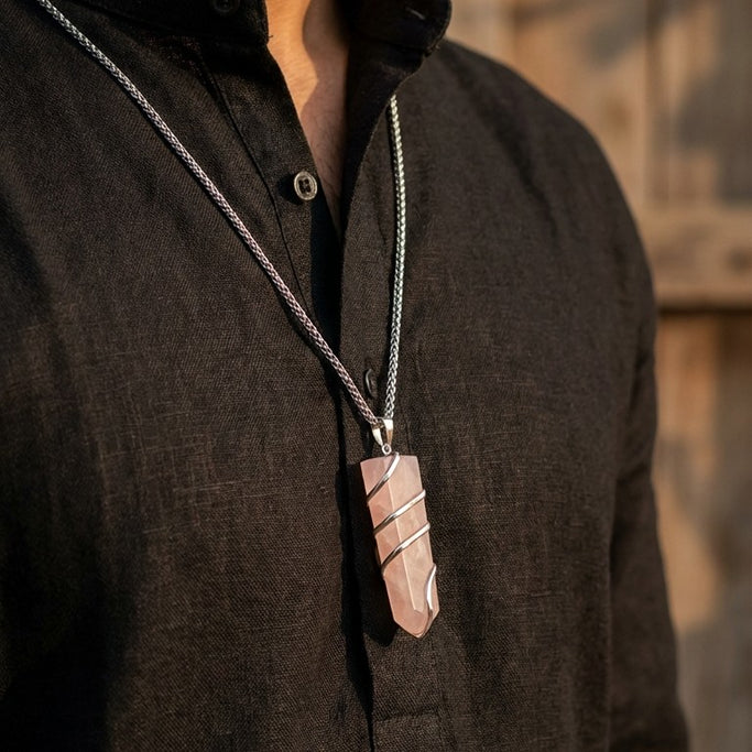 Rose Quartz Stone Locket with Chain
