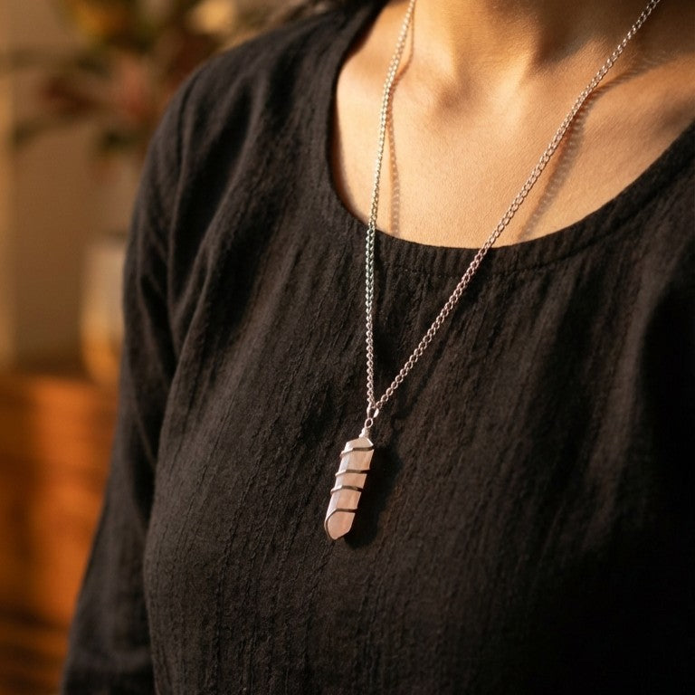 Rose Quartz Stone Locket with Chain