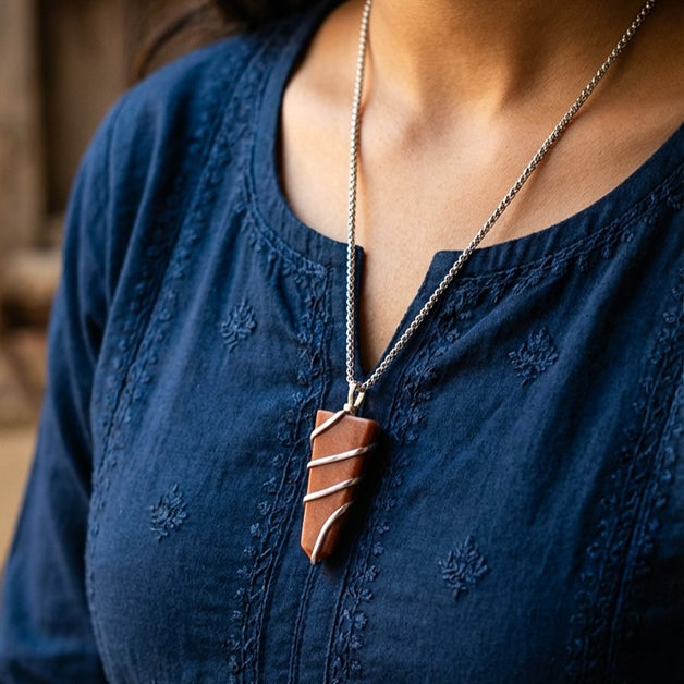 Red Jasper Stone Locket with Chain