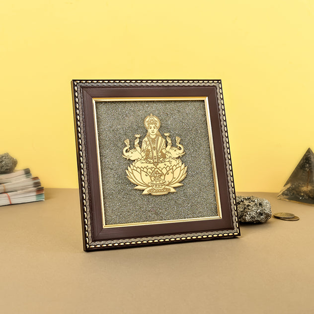 Goddess of Wealth & Fortune Gajalakshmi Raw Pyrite Frame