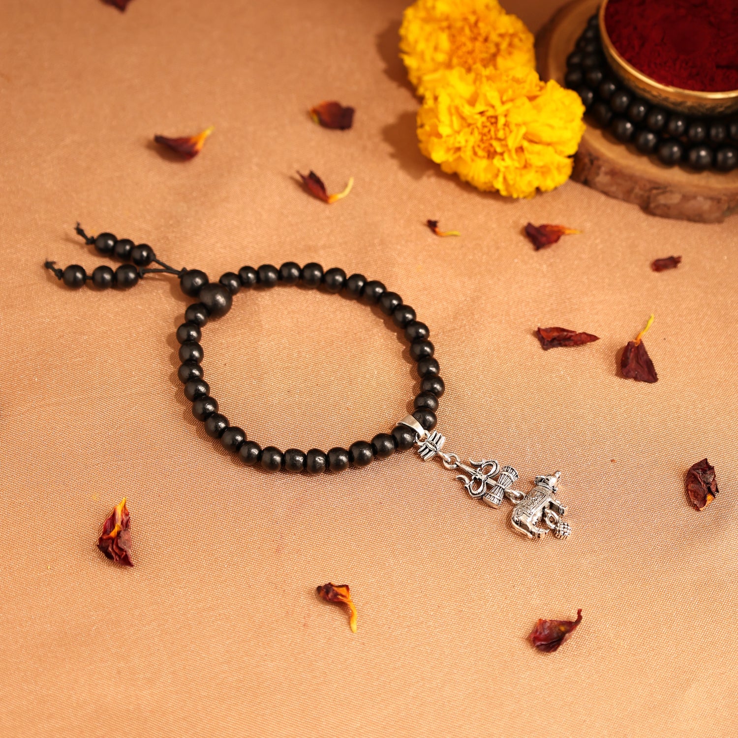 Karungali Malai Bracelet with Shiv Nandi Trishul