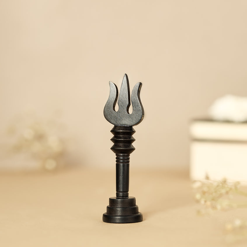 Karungali Shiva Trishool with Base - Crafted from Natural Ebony Wood