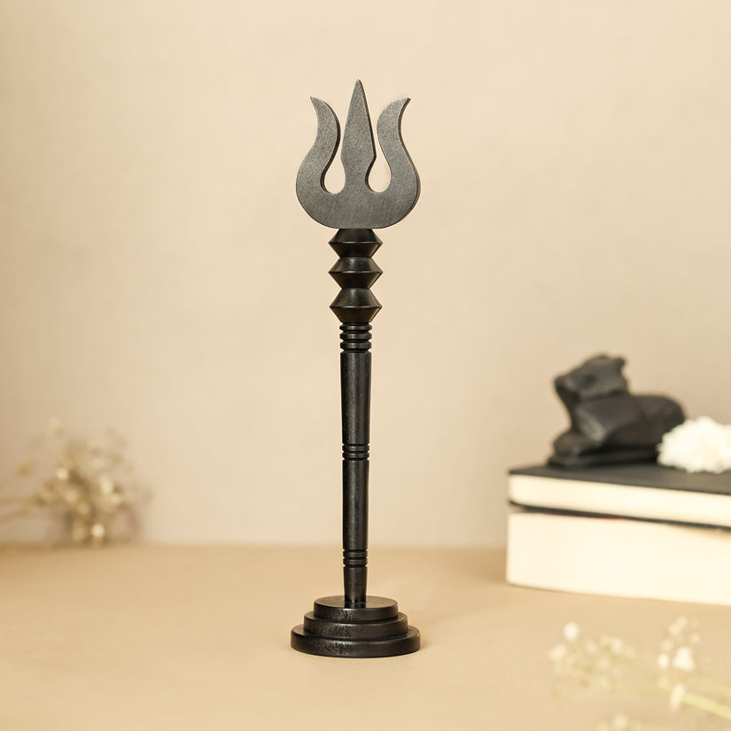 Karungali Shiva Trishool with Base - Crafted from Natural Ebony Wood