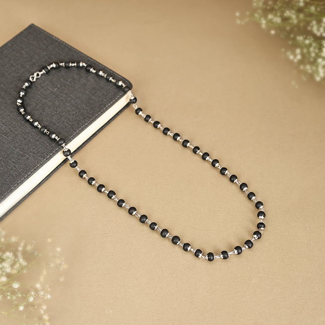 Karungali Malai Silver Cap Plated Necklace with Certification - 52B