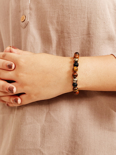 Tiger's Eye, Pyrite & Black Obsidian Triple Protection Wealth Bracelet Lifestyle