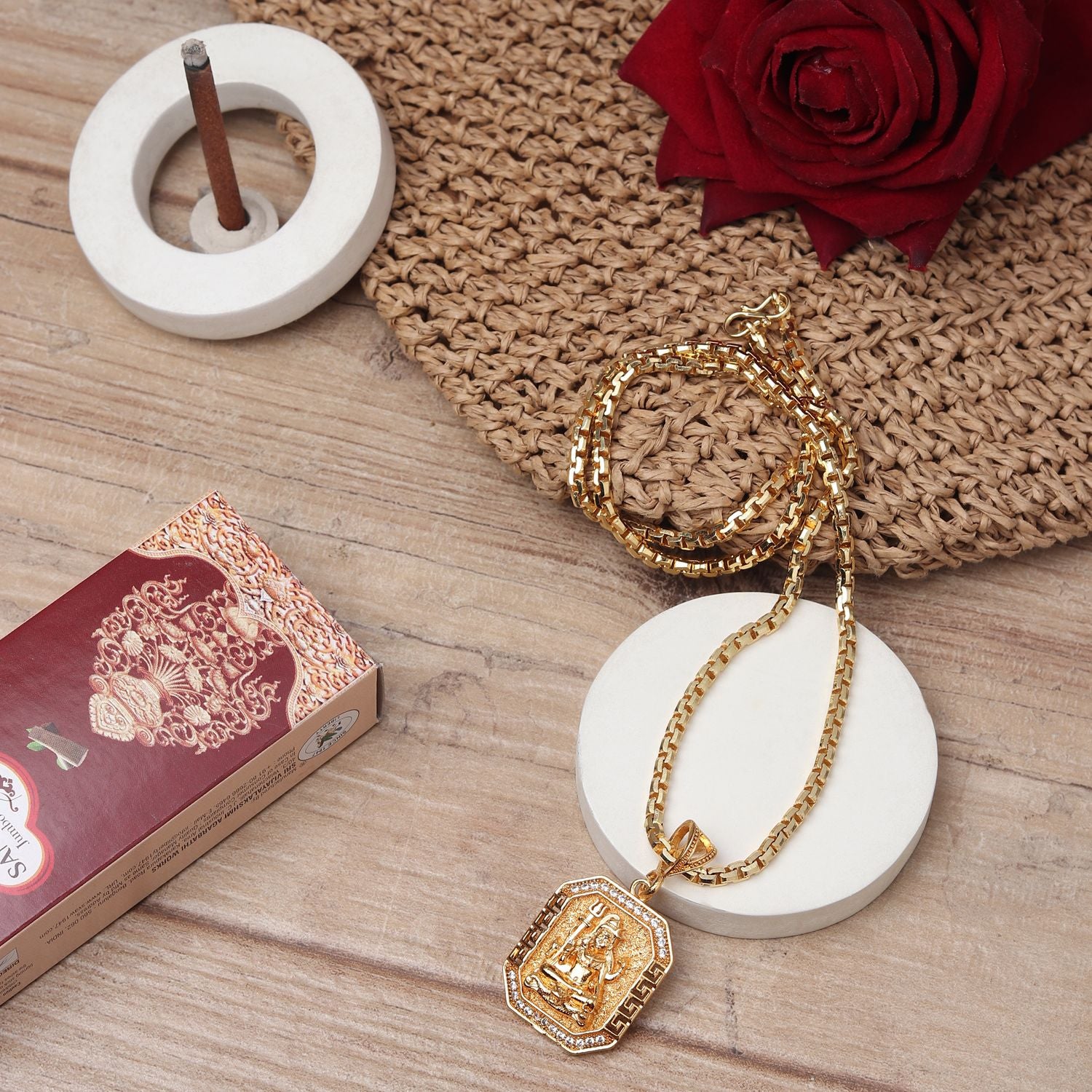 Front view of Gold Plated Lord Shiva Mahadev Pendant Chain Necklace